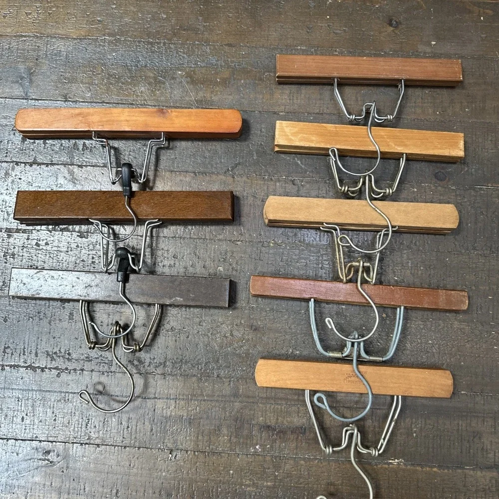 Vintage Wooden‎ Clamp Hangers Lot 8 Pants Skirt Trouser Clip Montrose USA